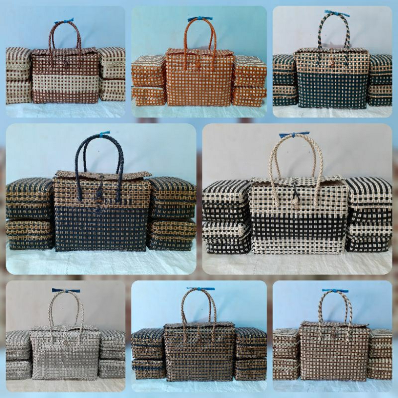 Tas Anyaman Plastik/ Tas Set Keben isi 4 + tutup / Tas Bali / Tas Jali