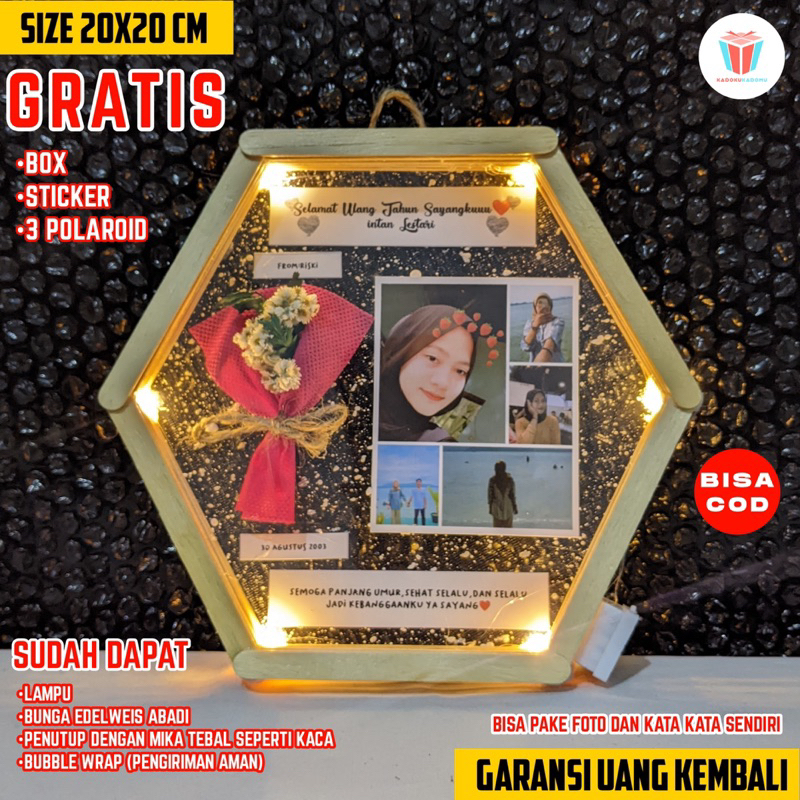 (TERMURAH) Kado Hexa Frame Ulang Tahun, Pernikahan, Wisuda, Anniversary Cocok Untuk Cewek Cowok