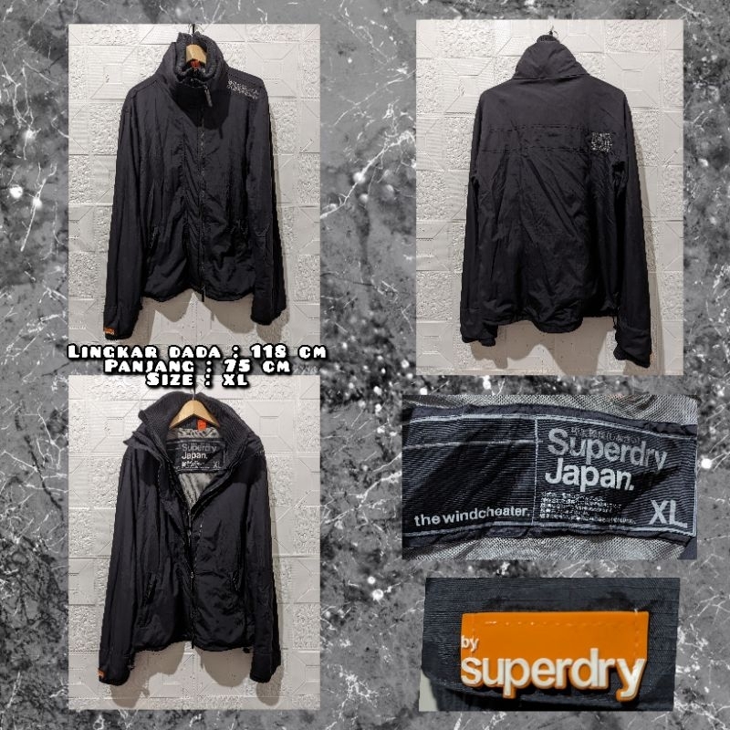 Jaket Tebal Merk Superdry Warna Hitam Second Original.