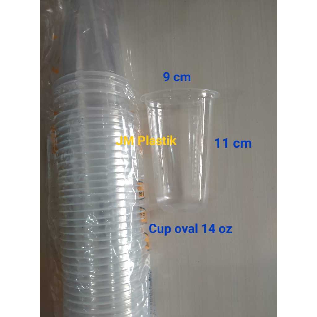 CUP GELAS PLASTIK OVAL / CUP POP ICE OVAL 14 OZ - 50 PCS
