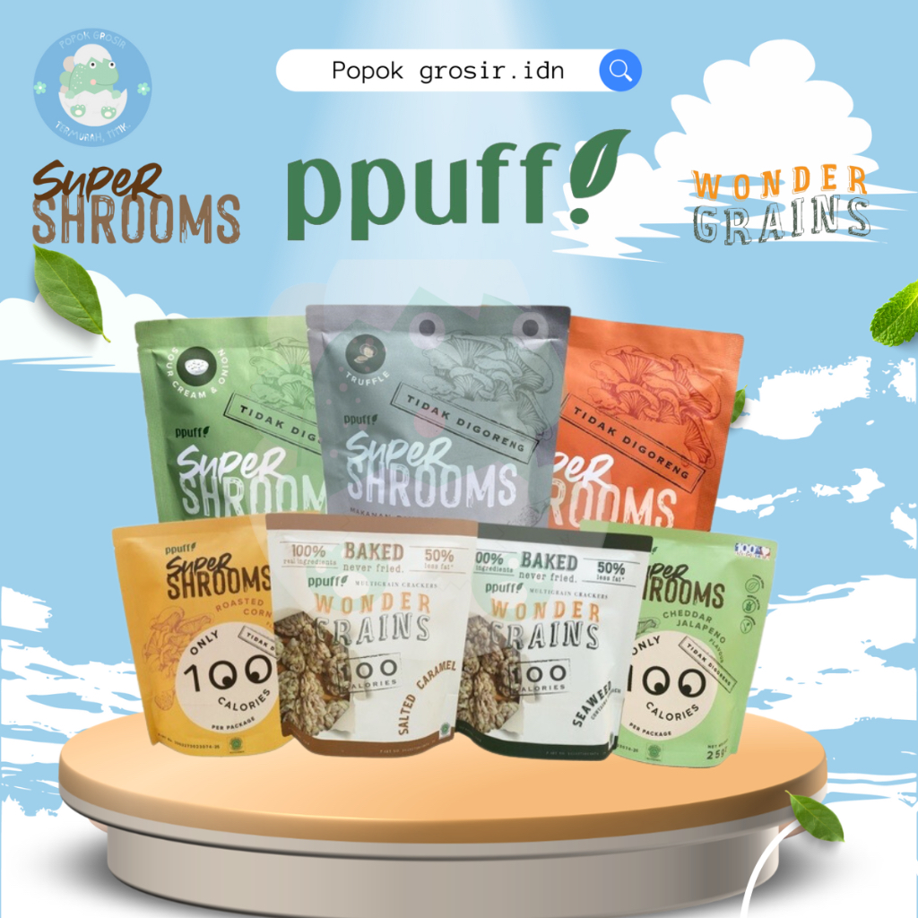 

₊˚✶POSIR₊˚✶ PPUFF Super Shrooms - Wonder Grains - Keripik Jamur Beras Merah - Cemilan Sehat