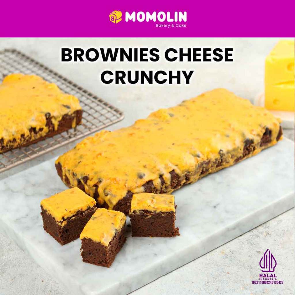 

Brownies Cheese Crunchy - Brownies Panggang Keju Lumer Crispy - Brownies Kering Cokelat Keju Momolin Bakery