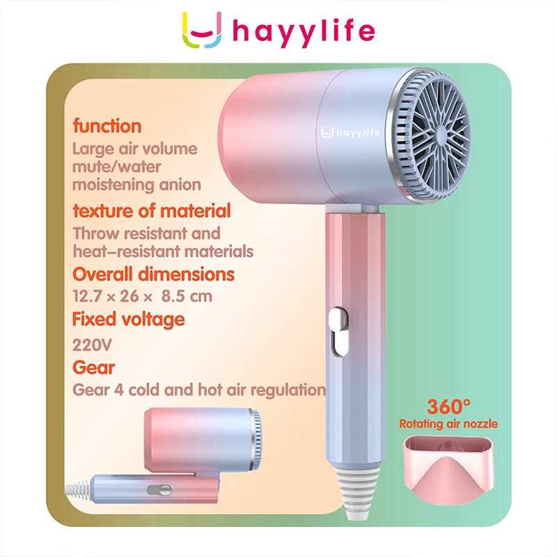 Select x Hayylife Hairdryer Lipat  -  Angin kuat tidak bising blueray pengering rambut HL-DBA595