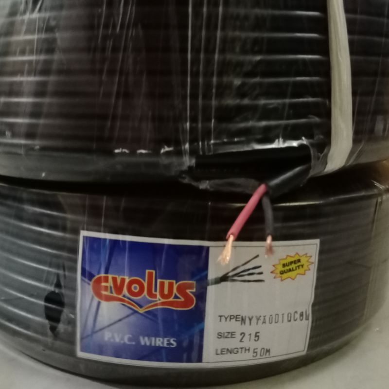 kabel listrik EVOLUS 2x1,5 50 meter kabel serabut isi 2 warna hitam