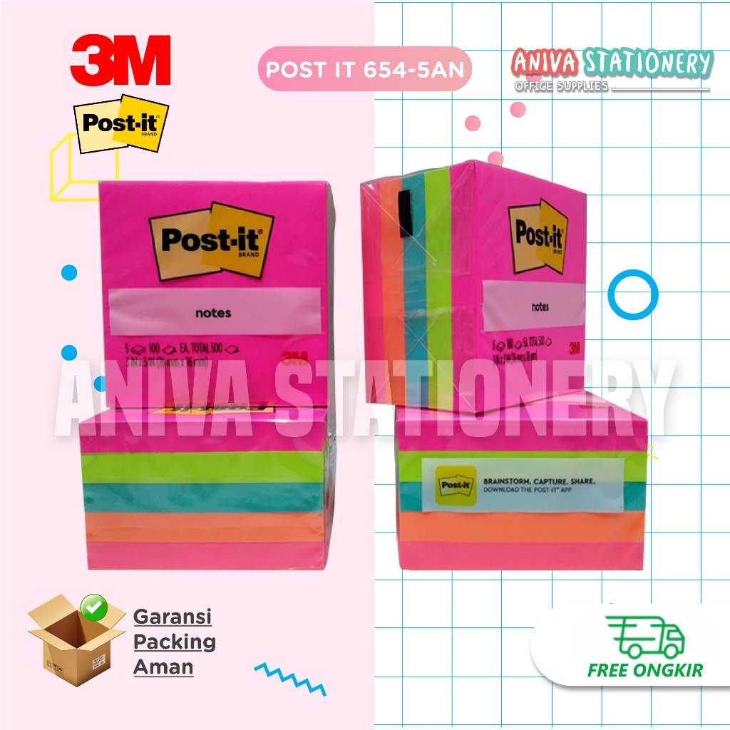 

Ay00! 3M POST-IT ORIGINAL STICKY NOTES MEMO TEMPEL POPTIMISTIC 654-5AN