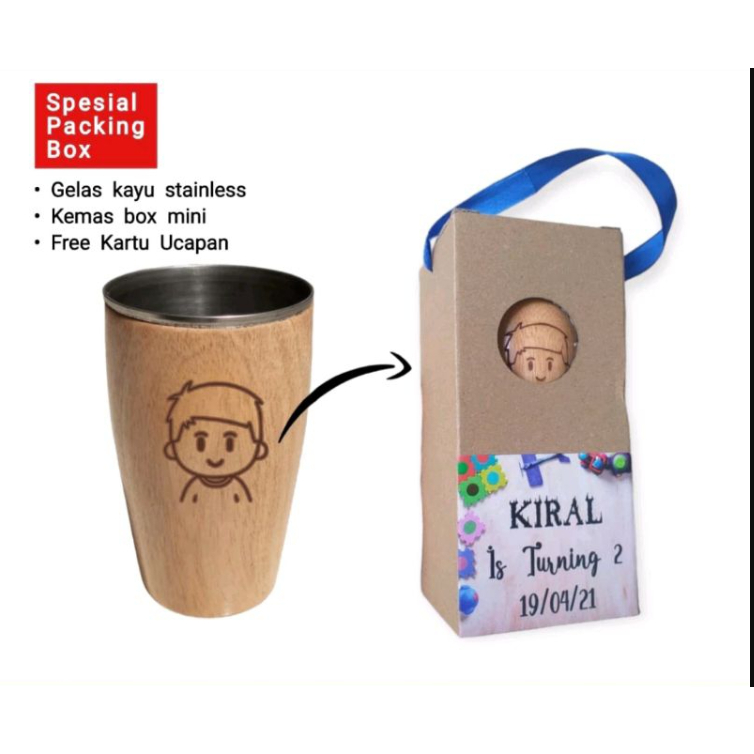 ⁕ Gelas Mug Kayu Stainless Steel Anti Panas ⁕