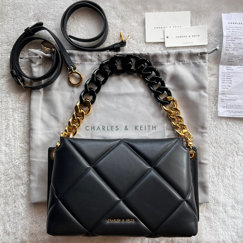 Tas Charles and Keith Danika Chunky Chain Padded Bag in Black Original Preloved