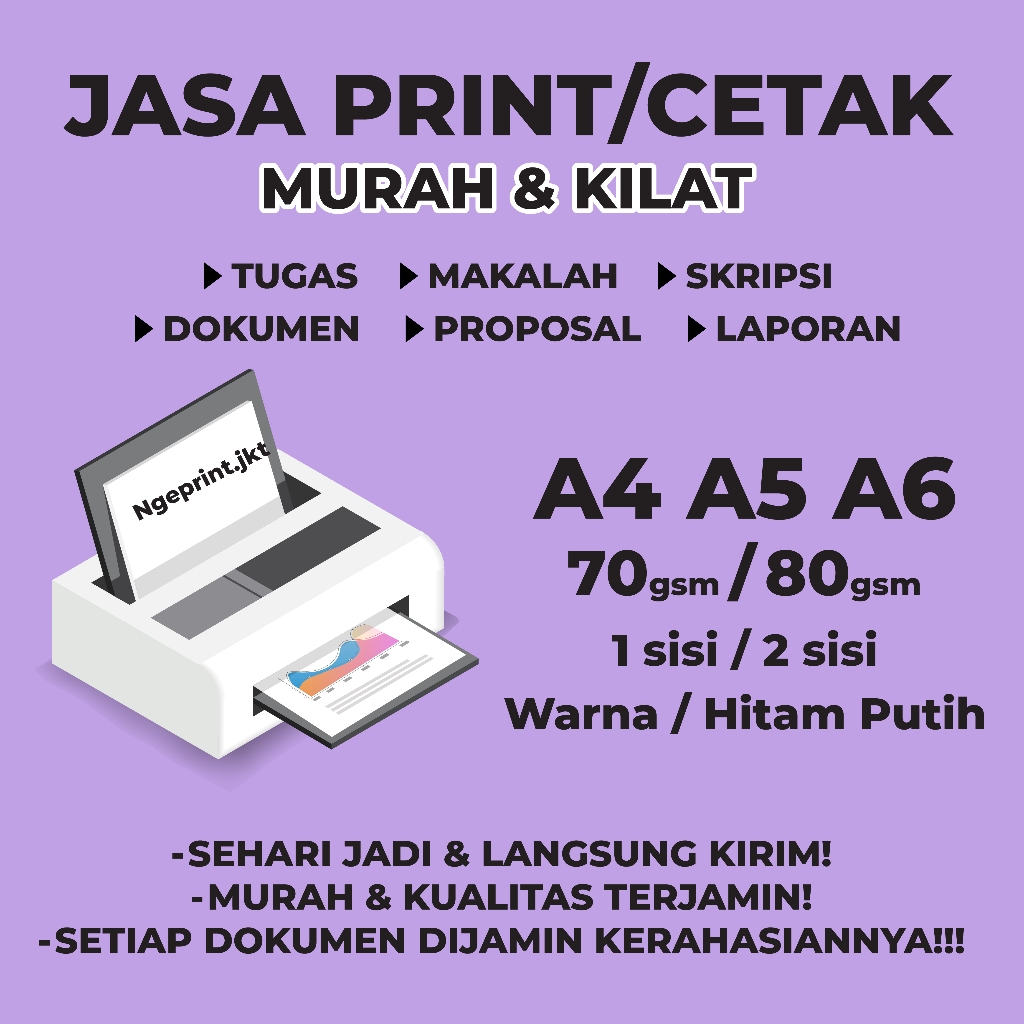 

Print MURAH HVS A4 80gsm hitam putih/Warna