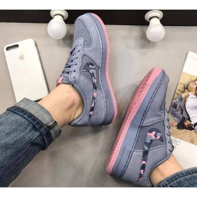 Sepatu Nike Air Force 1 Grey Pink Dark Camo premium