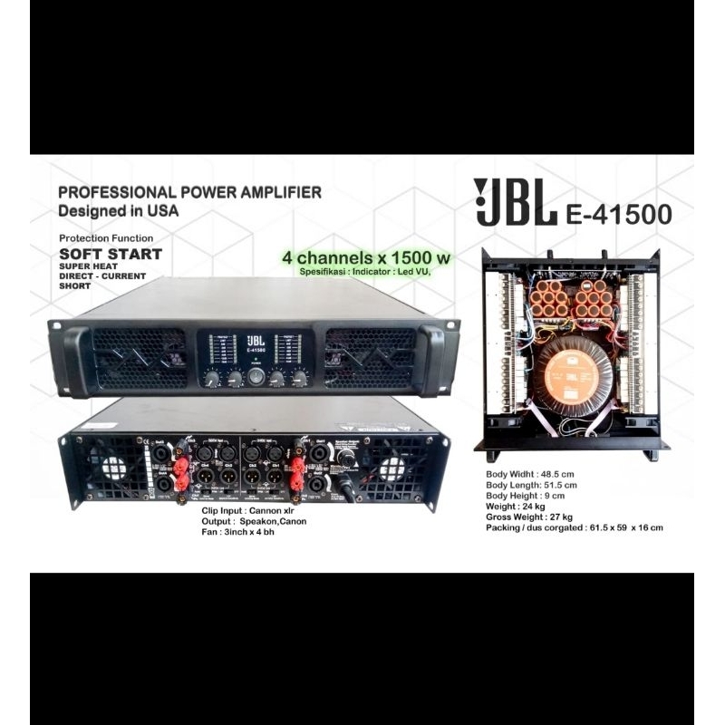 POWER AMPLIFIER JBL E41500 E 41500 4CH 4X1500 WATT NEW