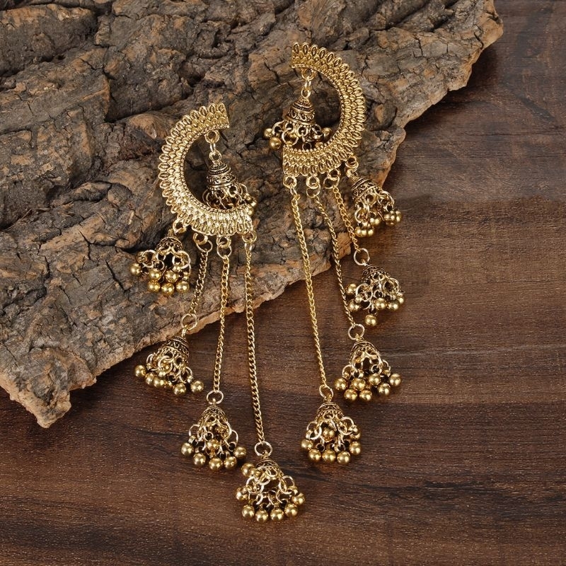 Anting India Cantik Rumbai Lonceng Panjang Gold dan Silver Mewah