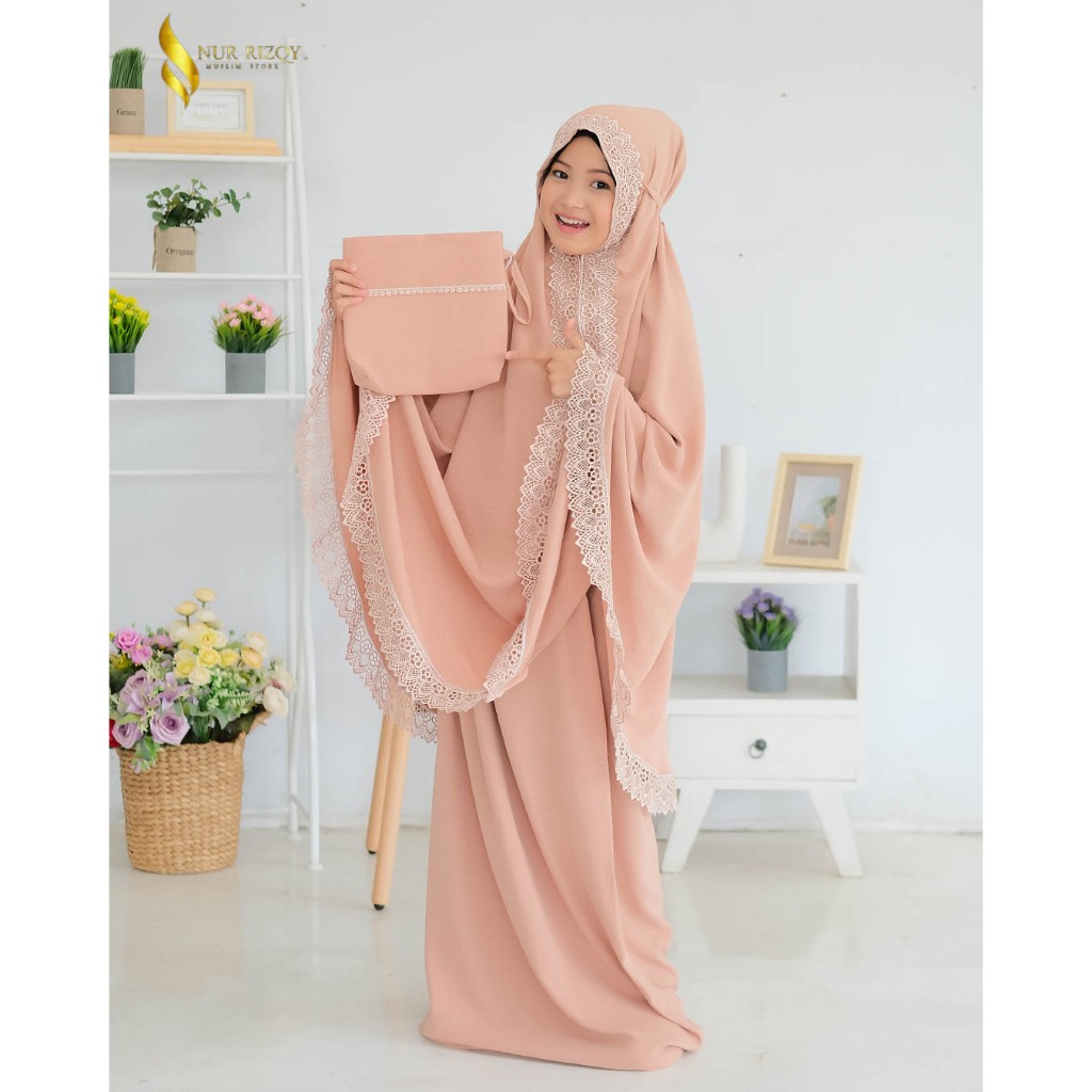 mukenah cringkel 2in1 resleting anak tanggung 7- 13 tahun/perlengkapan sholat