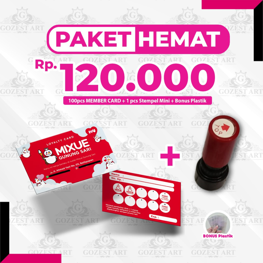 

PAKET HEMAT! Membercard stempel Kartu Member stamp Loyalty card Member Mixue kartu langganan Laundry Member PS cetak kartu voucher diskon custom desain FREE DESAIN