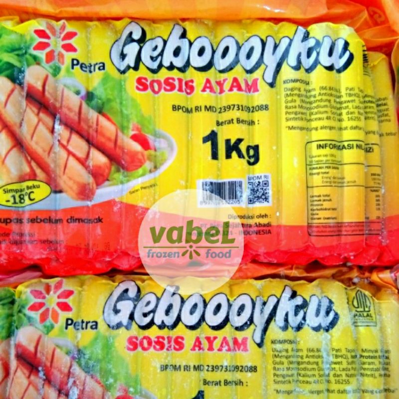 

Geboyku Sosis Ayam 1kg isi 40