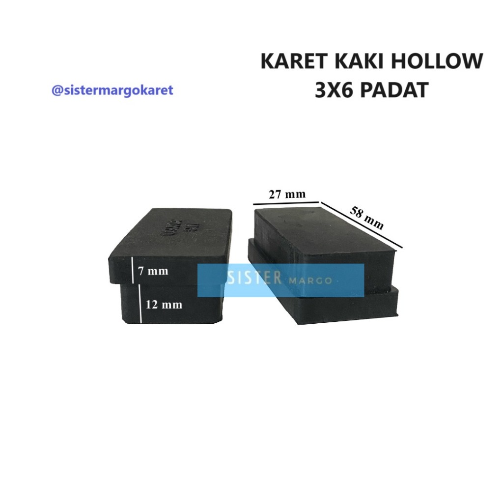 Kaki Karet Besi Hollow Holo 3x6 Padat Hitam - 4 PCS