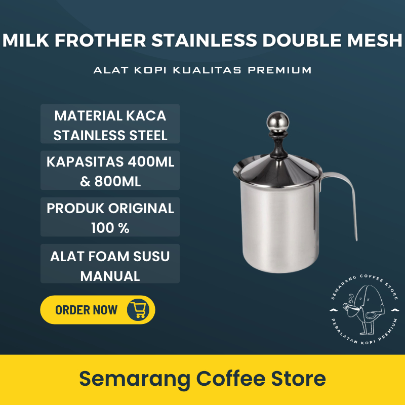 MILK FROTHER  SS DOUBLE MESH 304 STAINLESS STEEL TEMPAT PEMBUIH SUSU SIZE 400 , 800 CC