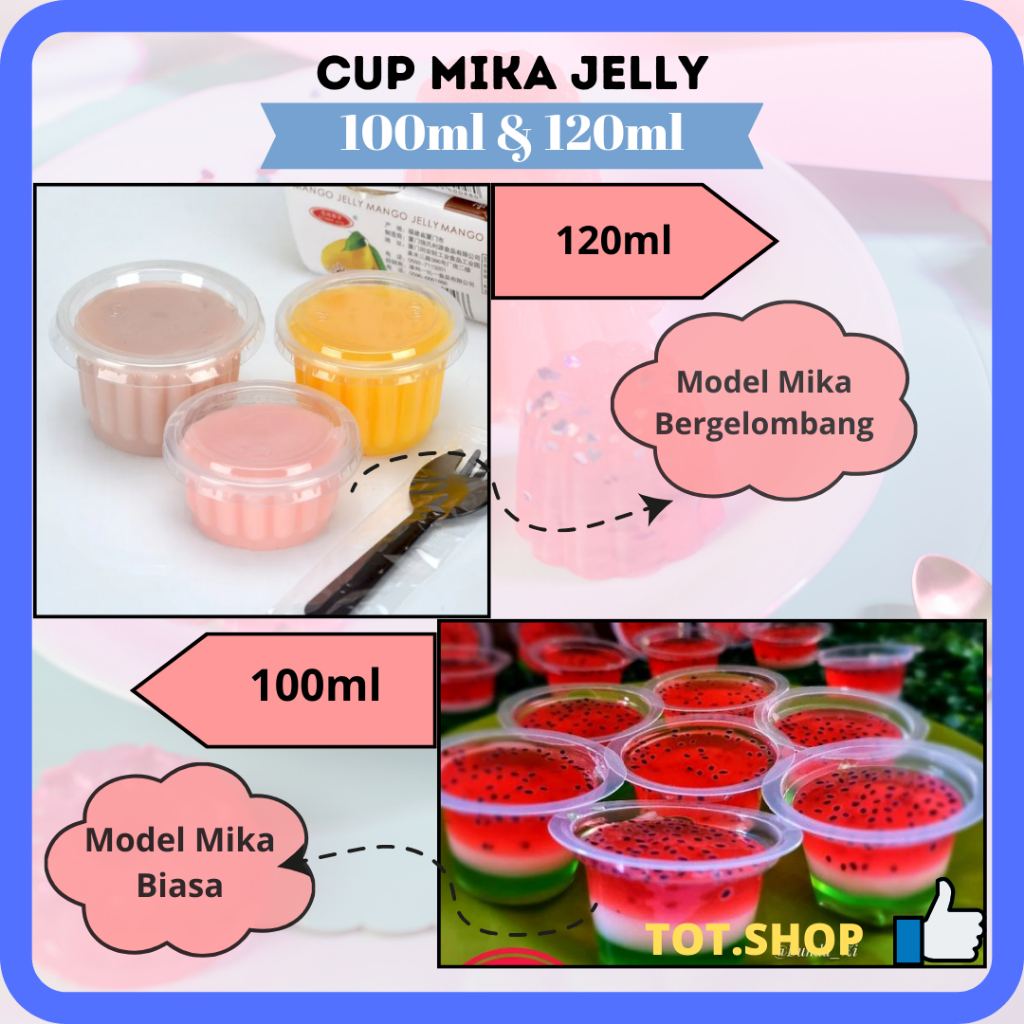 [isi 50pcs] Cup Mika JELLY + Tutup Gelas Plastik Jeli Mini 100 ml dan 120 ml Puding Royal ice cream 