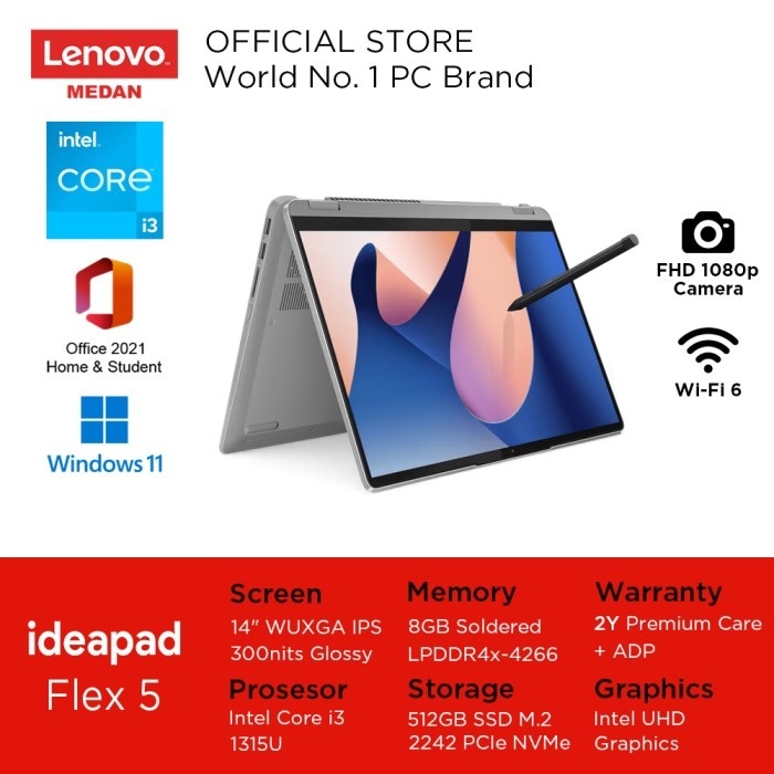 Lenovo Ideapad Flex 5 5i 14IRU8 Core i3-1315U 8GB SSD 512GB Win11 OHS IPS