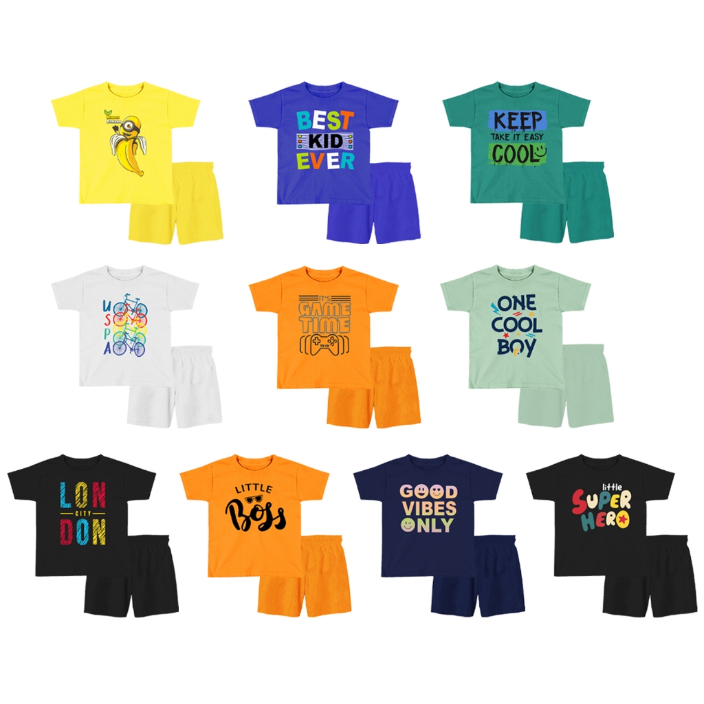 Setelan Kaos Anak laki laki & perempuan Daily / Baju Main Anak Kaos Pendek Celana Pendek Karakter Pi