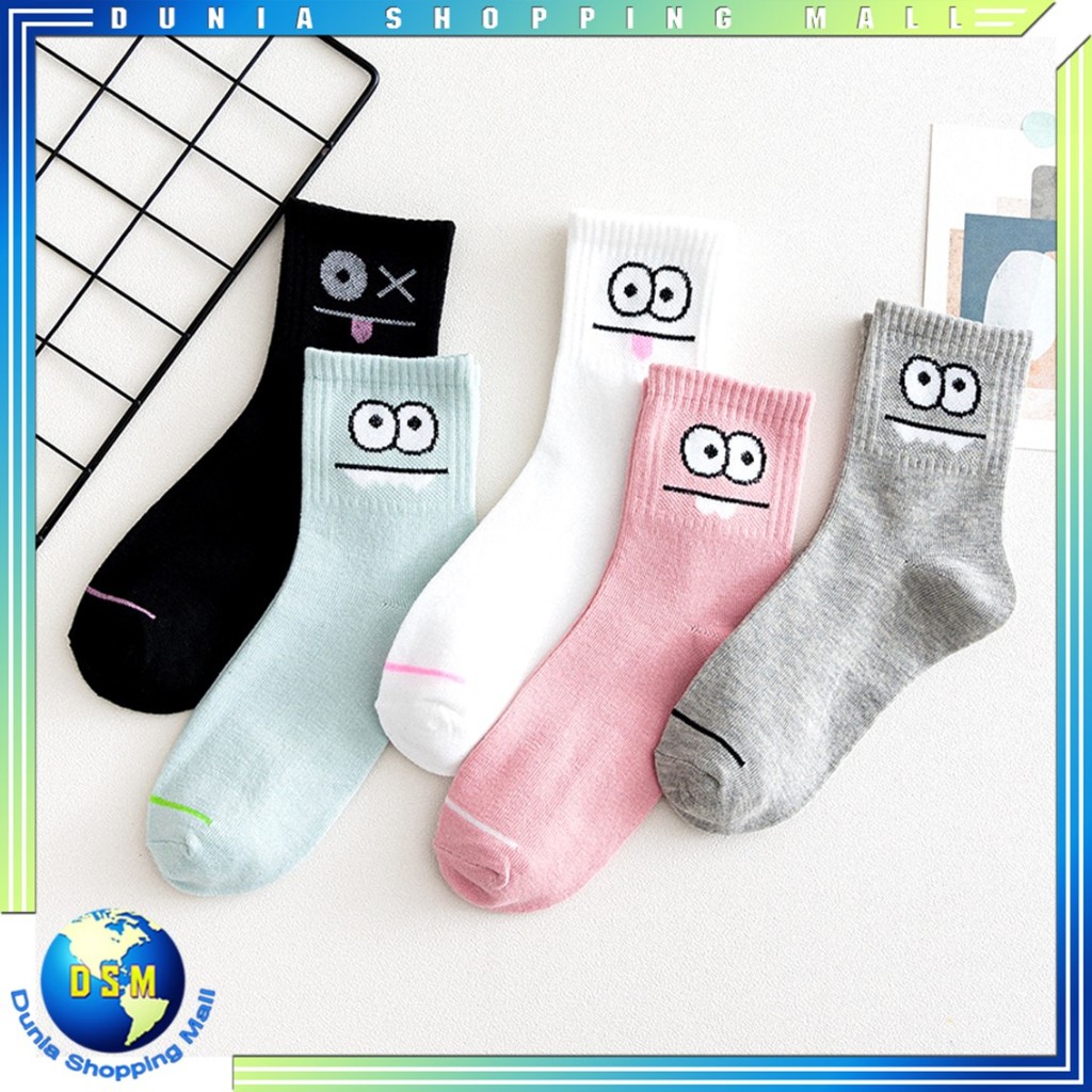 DSM Kaos Kaki Panjang Pria Wanita 6902 Kaoskaki Motif Emoji Kaus Kaki Model Monster Mata Garis Kartun Lucu Kaus Kaki Unisex Dewasa Mid Socks Fashion Style