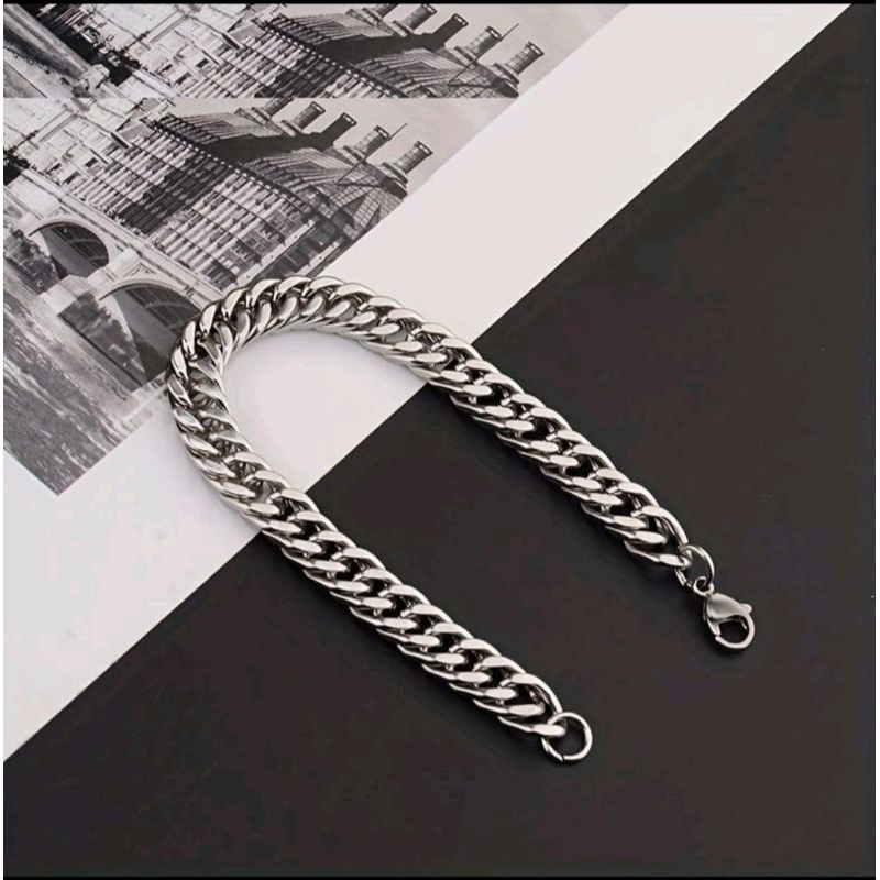 GELANG TITANIUM ORIGINAL ASLI MODEL RANTAI RAPAT SILVER