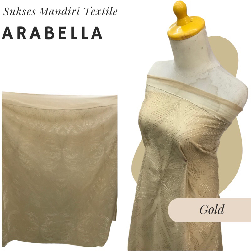 [ARABELLA] Brokat Lace Kupu Warna Gold, Harga per 1/2 meter = 50 cm BAHAN KAIN BRUKAT TILE PREMIUM B