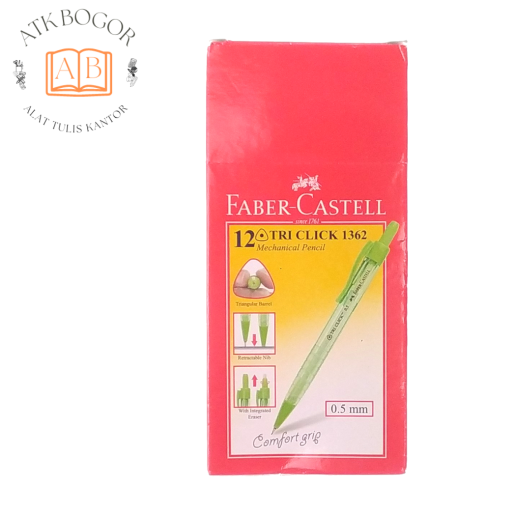 

Faber Castell Pensil Mekanik Segitiga Untuk Menulis Menggambar dan Isinya Tri Click Mechanical Pencil 0.5 Biru / Hijau / Pink - Isi 1 Pack / 12 Pcs