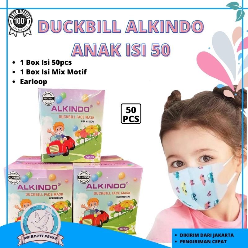 Masker Duckbill Alkindo Anak 1 Box Isi 50pcs Masker Anak 4Ply MS