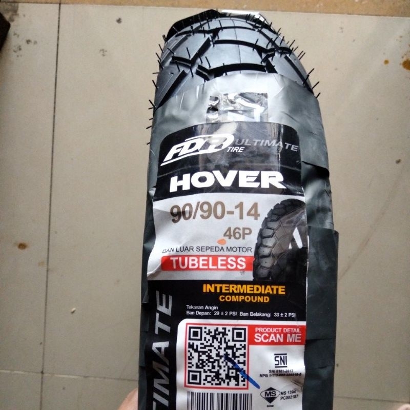 FDR 90/90-14 HOVER ULTIMATE BAN LUAR FDR TUBELESS RING 14 DUAL PURPOSE MOTOR MATIC 90 90 909014 TUBL