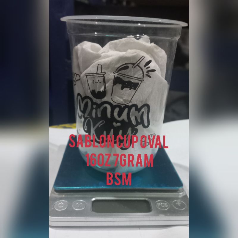 Sablon cup oval 16oz 7gram BSM . Sablon cup 16 oz 1karton isi 1000 pca