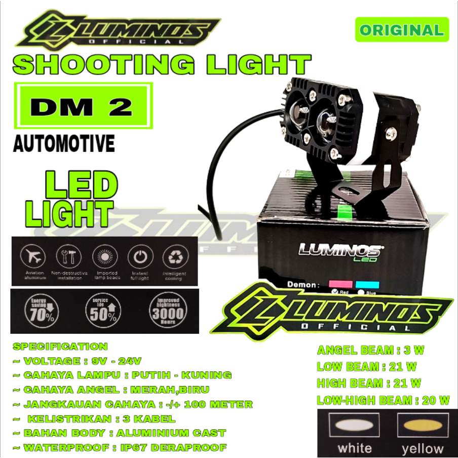 LUMINOS LAMPU TEMBAK SOROT  2MATA+ANGEL MOTOR DAN MOBIL SD99