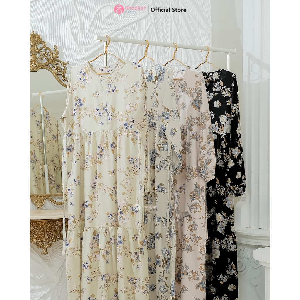 Khadijahlabel Gamis Motif Bunga Terbaru Dress Wanita Muslim Muslimah Cantik Kekinian Amanda-5