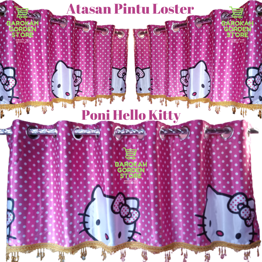 gorden poni hello kitty warna pink hordeng jendela pintu pendek minimalis modern