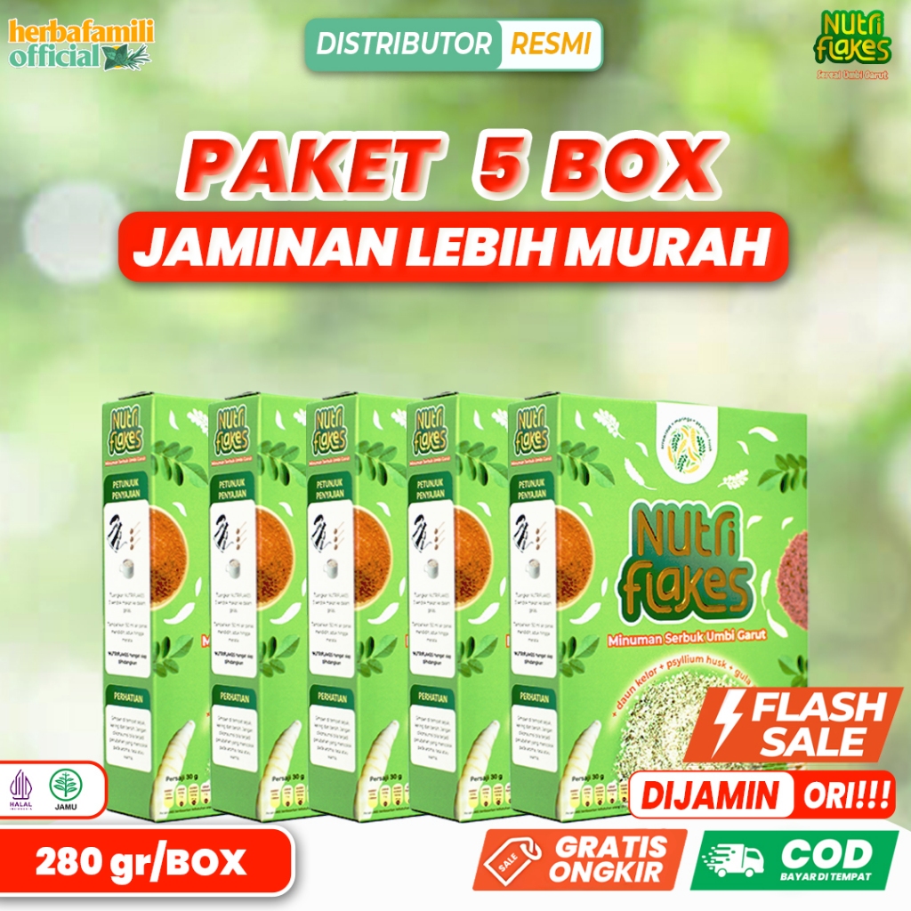 

NUTRIFLAKES 5 BOX ORIGINAL 100% | Produk Ori Sereal Umbi Garut Penuh Serat Atasi Masalah Asam Lambung Gerd Maag NUTRI FLAKES FLASH SALE