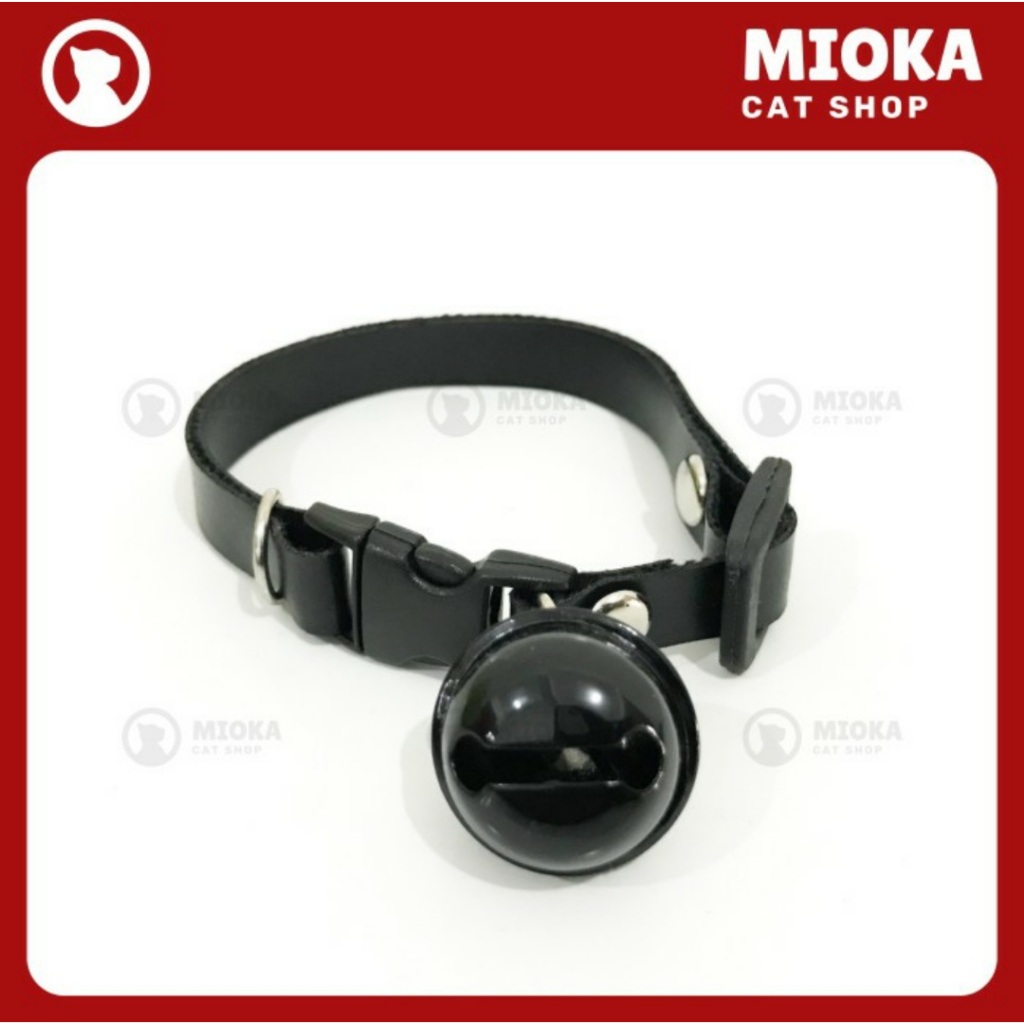 Kalung Kucing Kulit Sintetis Lonceng Besar Warna Hitam