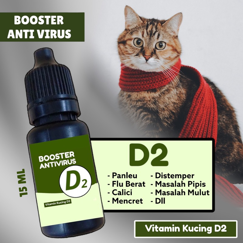 D2 cair 15ml booster anti virus super efektif obat untuk kucing flu vitamin suplemen
