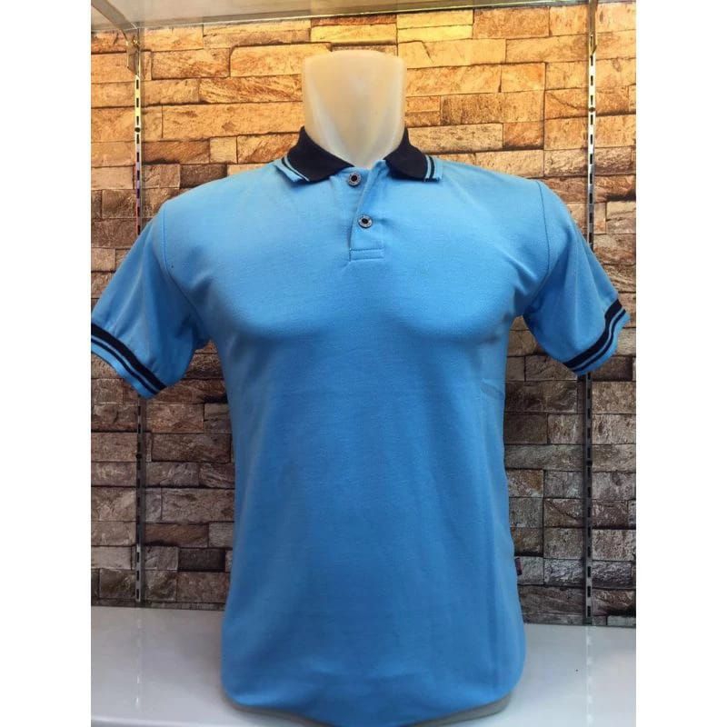 Shirt Tshirt Baju Kerah Kombinasi BIRU MUDA LIST HITAM POLOS POLOSAN Distro Custom