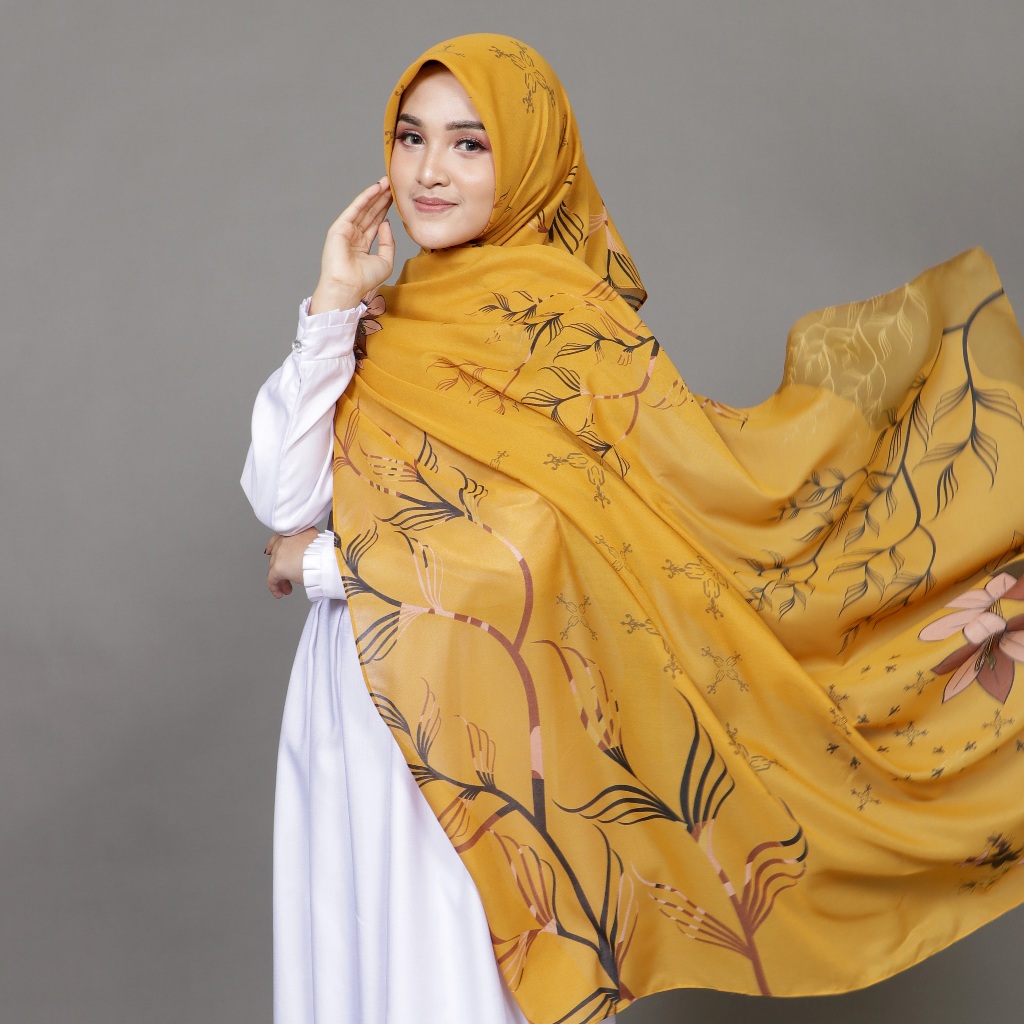 HIJAB KERUDUNG SEGI EMPAT SEGIEMPAT LASERCUT VOAL MOTIF JASMINE PRINTING ELZAHRA BUKAN ELZATTA