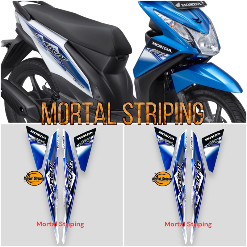 STIKER STRIPING LIS LES POLET BODI MOTOR HONDA BEAT FI 2013 BIRU PUTIH