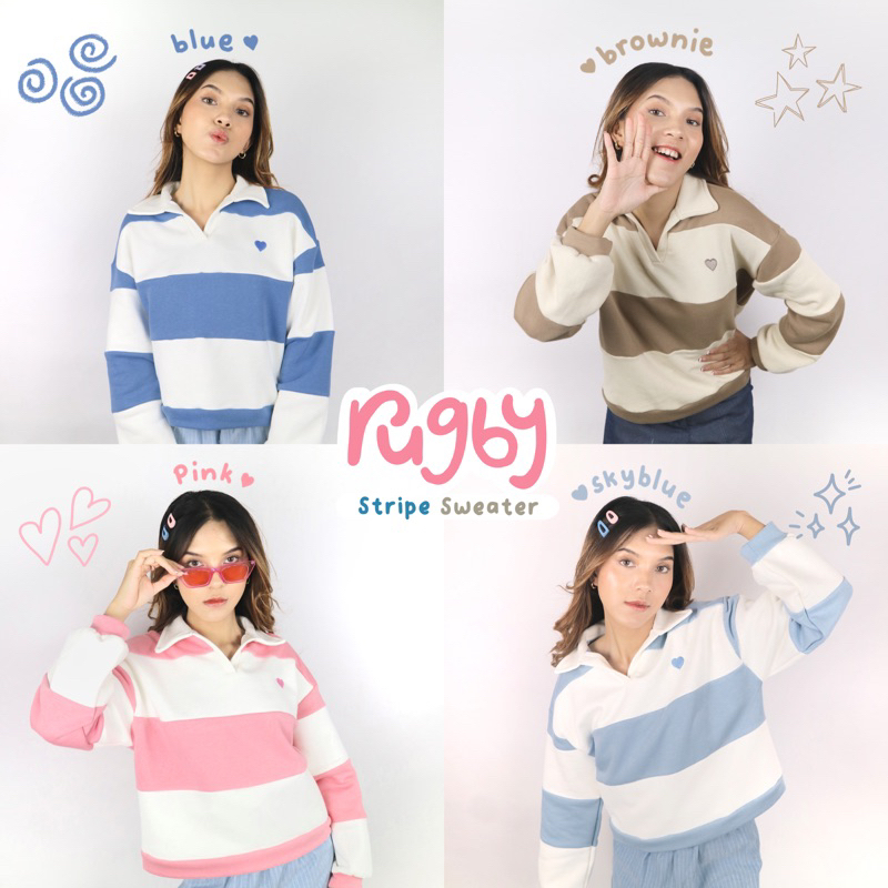 [Marasoe] RUGBY STRIPE SWEATER - Sweatshirt Sweater Rugby Polo Shirt Sweater Korean Casual Sweater B