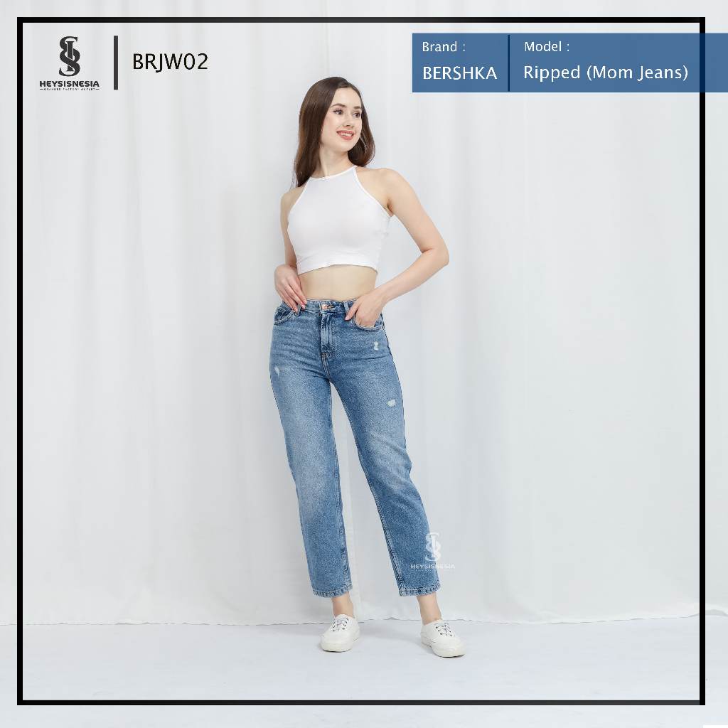 HEYSISNESIA | BERSHKA MOM JEANS FOR WOMAN | RIPPED JEANS HIGHWAIST | JEANS BOYFRIEND WANITA | BRJW02