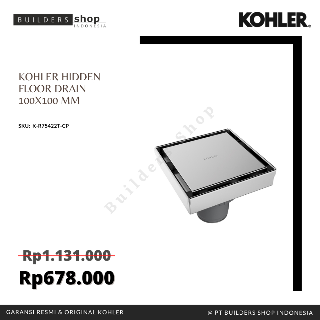 KOHLER HIDDEN FLOOR DRAIN 100 X 100 MM