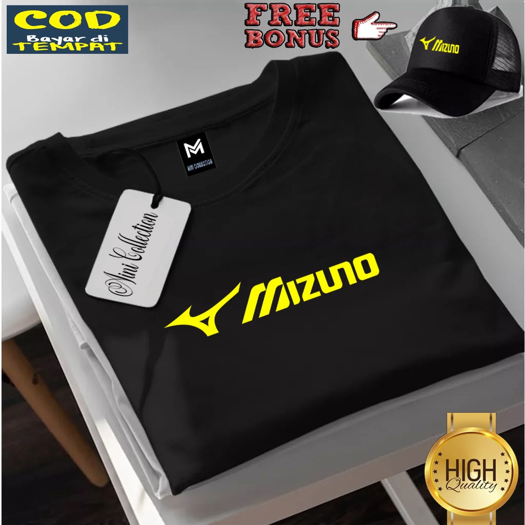 Bonus Topi . Kaos Pendek Mizuno Lurus Yellow Terbaru../ Terkeren 1805 < Baju Lengan Pendek Premium Q