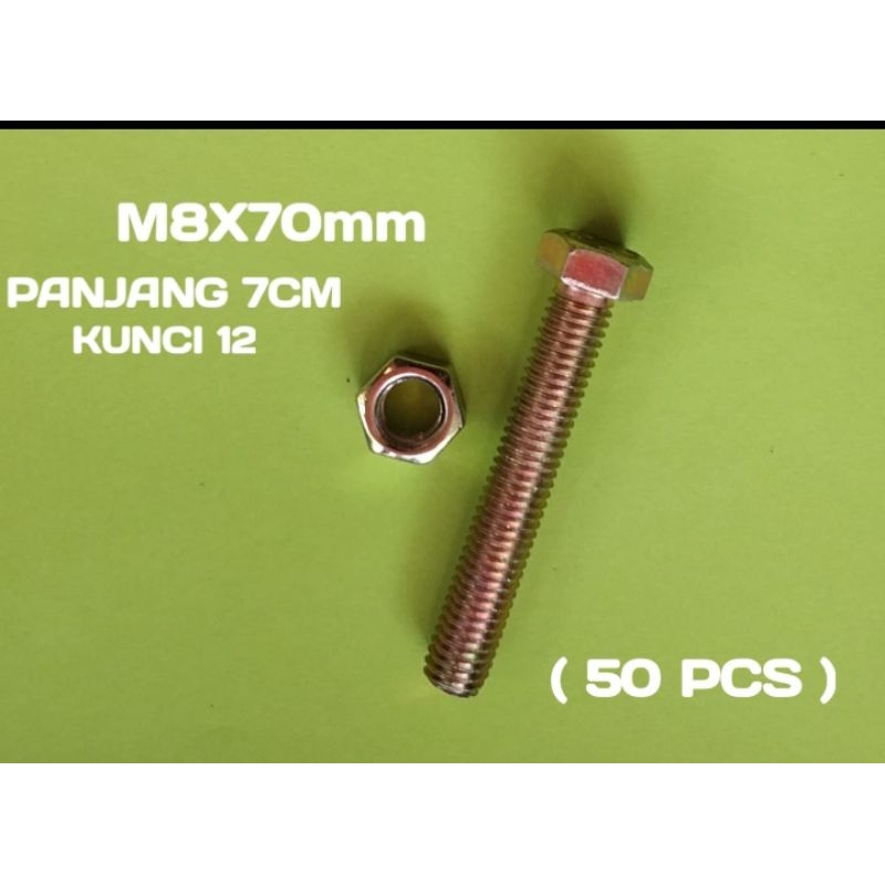 MUR BAUT M8X70MM/7CM(50PCS)KUNCI 12