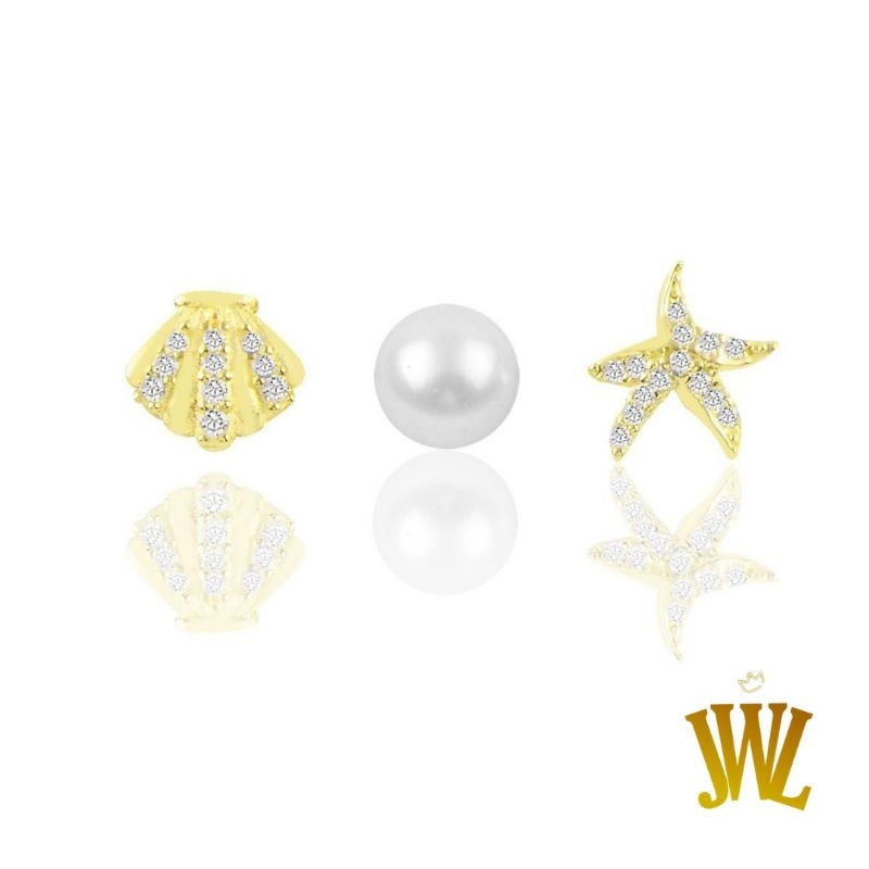 Jewellant - Set Anting Tiga Kombinasi Batu Mutiara Perak, Anting Wanita Perak Silver 925 Asli, Sea C