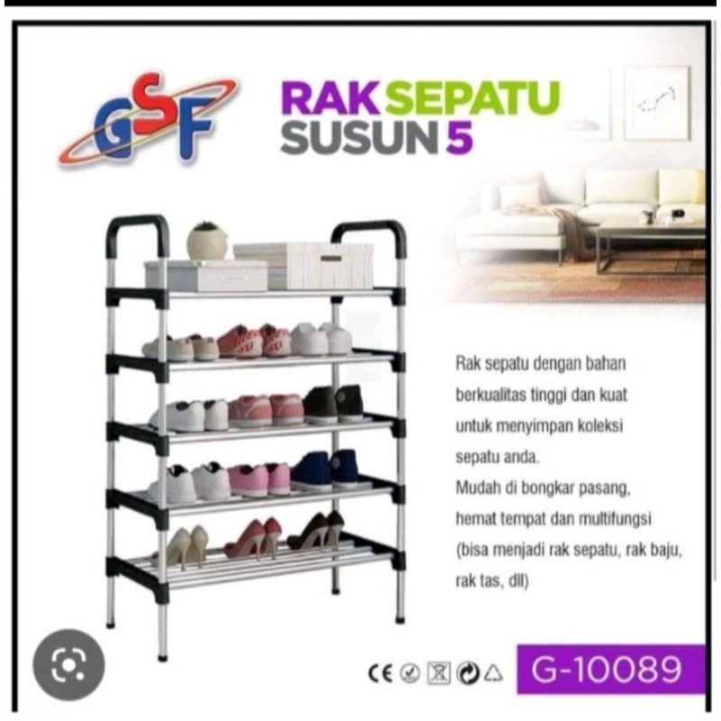 rak sepatu 5 susun gsf besi stainless kuat kokoh