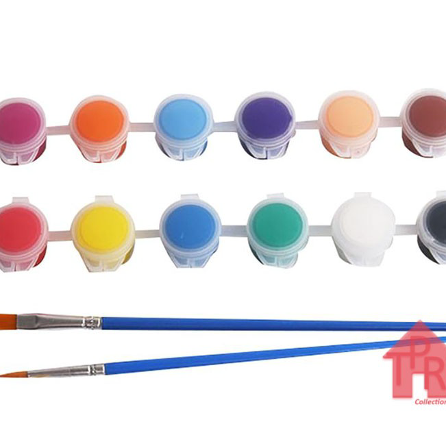 

☌➜✥ Cat Akrilik Untuk Prakarya Tanah Liat - 12warna x 3mL + 2kuas