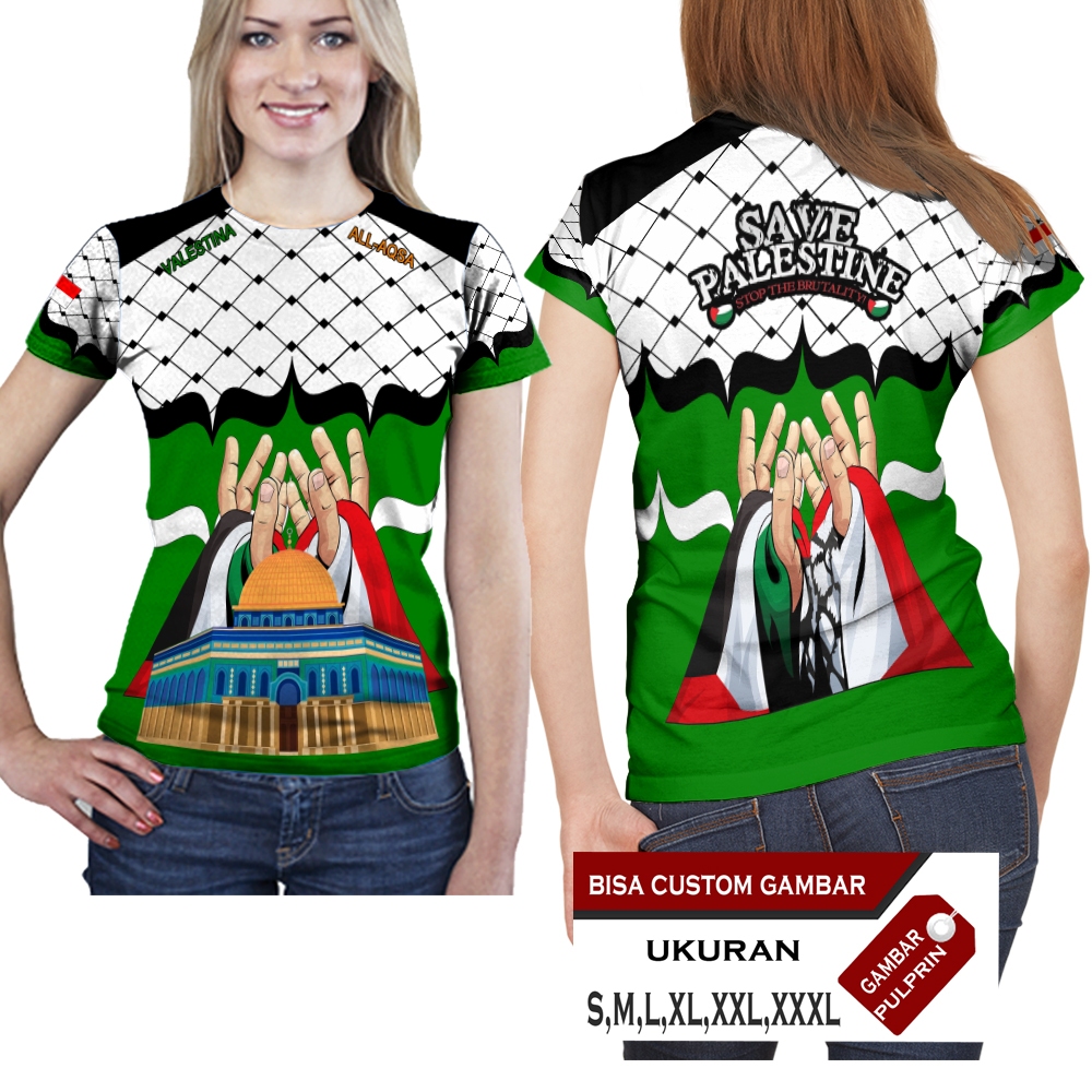 Jual Baju wanita palestina Kaos palestina Wanita SAVE PALESTINA Al-Aqsa (Bisa Custom / Reques) jerse