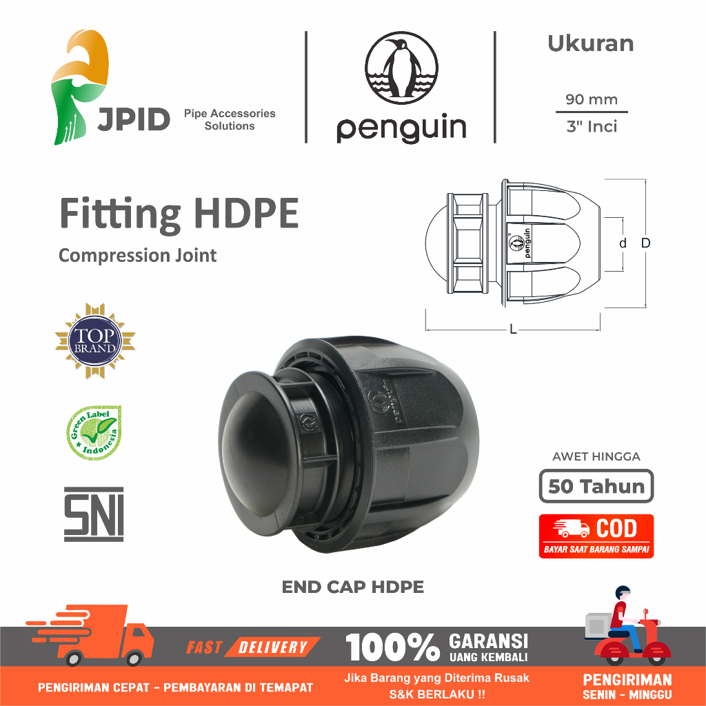 Fitting HDPE End Cap / Dop HDPE 90mm ~ 3"