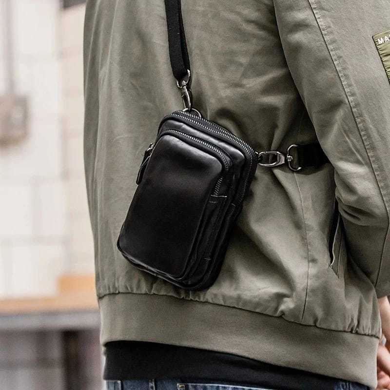 Tas Selempang Bahu Mini Pria Kulit Asli - Tas Sabuk Kecil Pria Kulit Asli